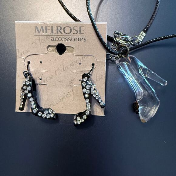 High Heels Glass Rhinestone Earrings & Pendant Set - Picture 3 of 9